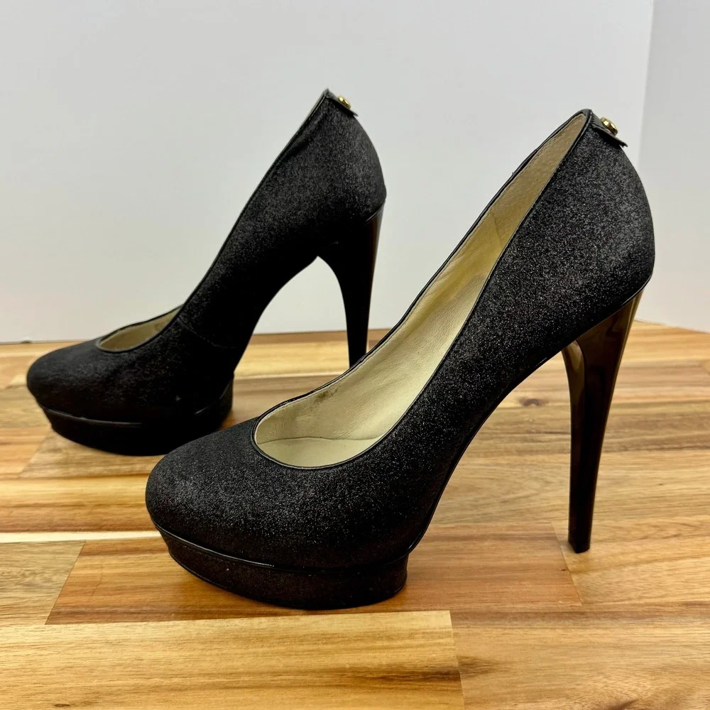 Michael Kors Black Glitter Platform Pumps Heels Party Evening‎ Shoes Womens 10